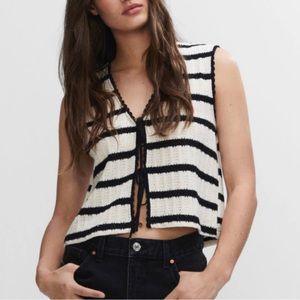 NEW Mango Crochet Striped Top sz Small